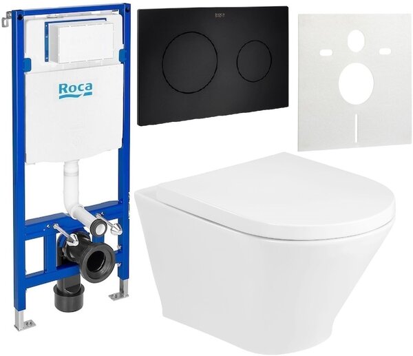 Set vas WC cu capac soft-close Roca Gap Round A34H0N2000, cadru încastrat Roca Duplo One A890070020, A890189206, A890063000
