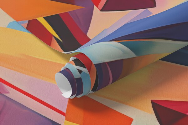 Tapet Abstracție haotică de forme geometrice, roz, albastru, galben, Fototapet 3D, Fotomurale 3D Forme geometrice, w08030 : Uwalls.ro