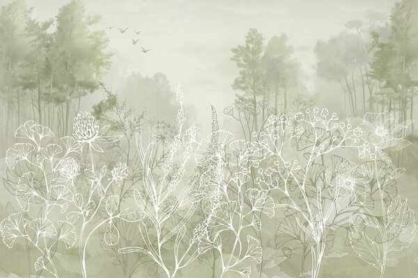 Fototapet Desen de plante și copaci, Fototapet pădure, Fototapet populare, w08144v2 - Tapeko.ro