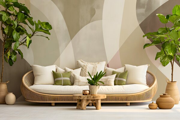 Tapet Curbe moi în tonuri atenuate, cu linii fluide și gradiente bej, minimalist și modern, Fototapet Designer, w01334v1 : Uwalls.ro