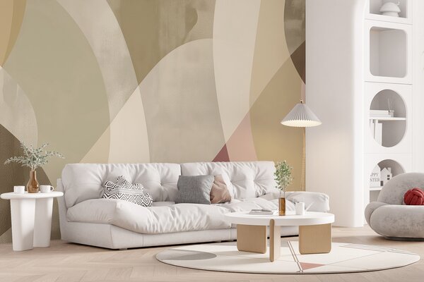 Tapet Curbe moi în tonuri atenuate, cu linii fluide și gradiente bej, minimalist și modern, Fototapet Designer, w01334v1 : Uwalls.ro