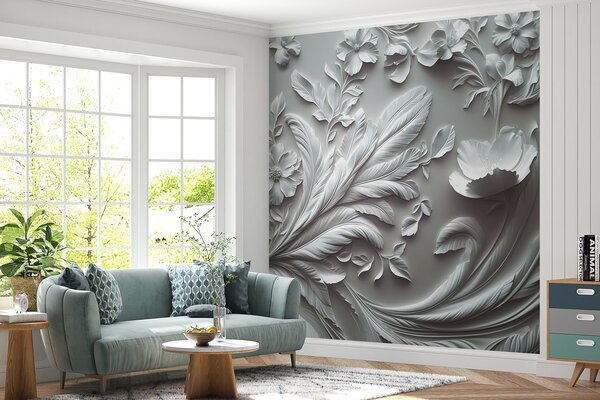 Fototapet Un model floral elegant în nuanțe de alb, Fototapet flori 3D, Fototapet populare, w01356v2 - Tapeko.ro