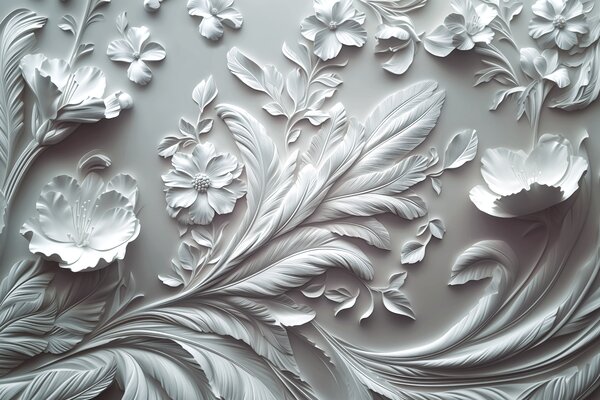 Fototapet Un model floral elegant în nuanțe de alb, Fototapet flori 3D, Fototapet populare, w01356v2 - Tapeko.ro