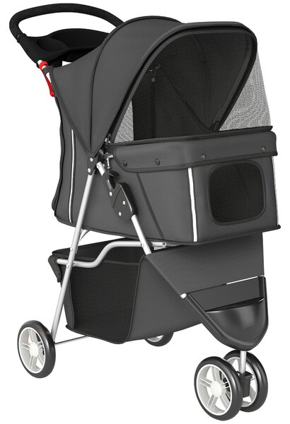 PawHut Cărucior Pliabil pentru Câini cu Suport pentru Pahare și Coș, din Oțel și Poliester, 75x45x97 cm, Gri Închis | Aosom Romania