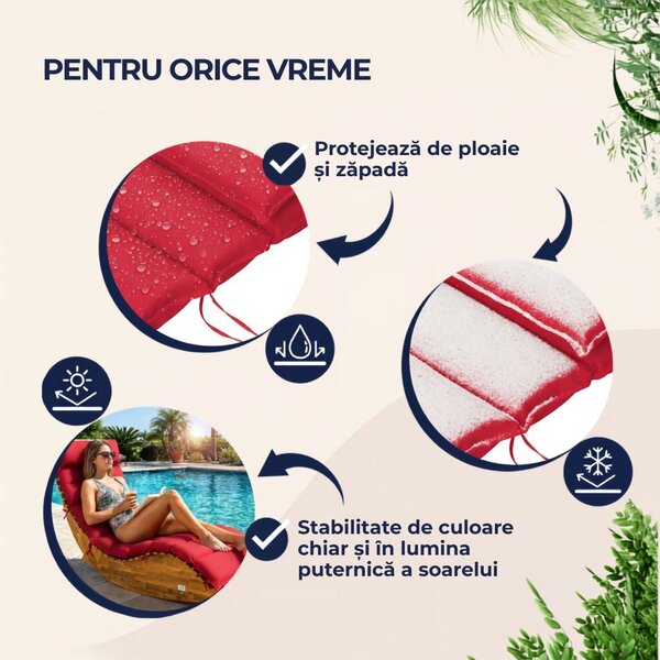Saltea pentru șezlong pentru saună BALI, 58x7x177cm, roșu Detex