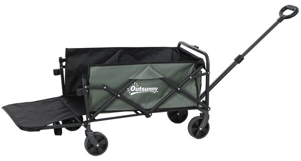 Outsunny Cărucior Pliabil de Grădină cu Deschidere Posterioară, Roți, Buzunare de Depozitare și Mâner, 125x48x78-102 cm, Verde | Aosom Romania