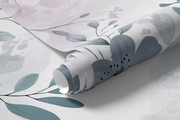 Tapet Desen abstract floral, natura, flori mari, pastel moale, paleta de culori violet, Fototapet Acuarelă, w01451 : Uwalls.ro
