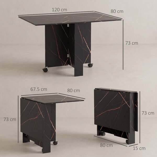 HOMCOM Masă Pliabil Multifuncțional Con Roți E 2 Extensii In Lemn 120x80x73cm | Aosom Romania