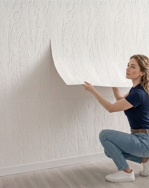 Panou Flexibil Autoadeziv Premium – Tencuială structurată Alb 120x60 cm