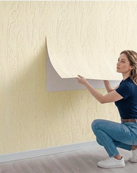 Panou Flexibil Autoadeziv Premium – Tencuială structurată Galben-Bej 120x60 cm