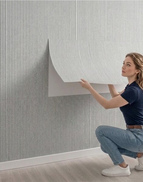 Panou Flexibil Autoadeziv Premium – Tencuială pieptănată Alb 120x60 cm