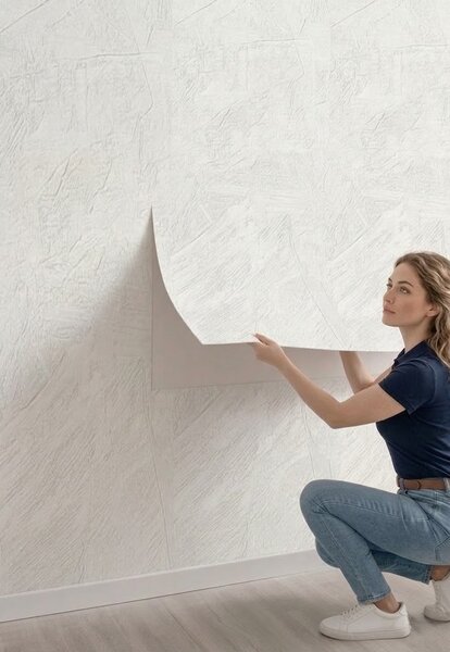 Panou Flexibil Autoadeziv Premium – Tencuială Umană Armonie Structurală Alb 120x60 cm