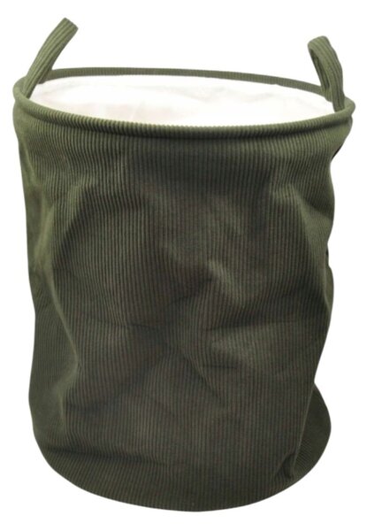 Coș de rufe pliabil, textil, rotund, 38x38x50 cm, culoare kaki