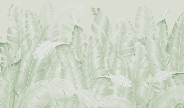 Tapet Frunze verzi tropicale pastelate la modă, Fototapet pădure, Fototapet Tropics, w01481v2 : Uwalls.ro