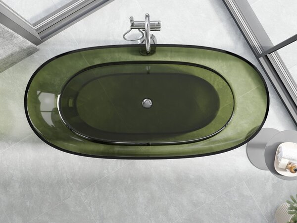 Mexen Pure, cadă de baie independentă transparentă 170×80 cm, verde, sifon cromat, 58071708001