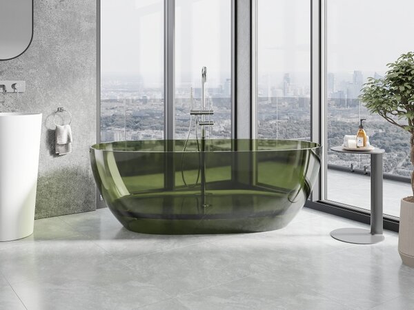 Mexen Pure, cadă de baie independentă transparentă 170×80 cm, verde, sifon cromat, 58071708001