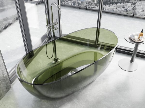 Mexen Pure, cadă de baie independentă transparentă 170×80 cm, verde, sifon cromat, 58071708001