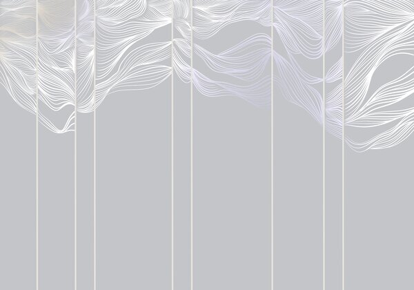 Tapet Curge alb linii abstracte valuri pe un fundal gri deschis, Fototapet Modern, w08263v1 : Uwalls.ro