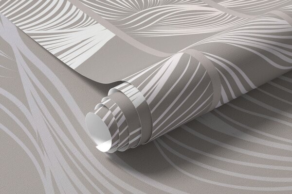 Tapet Curge alb linii abstracte valuri pe un fundal maro deschis, Fototapet Designer, w08263 : Uwalls.ro