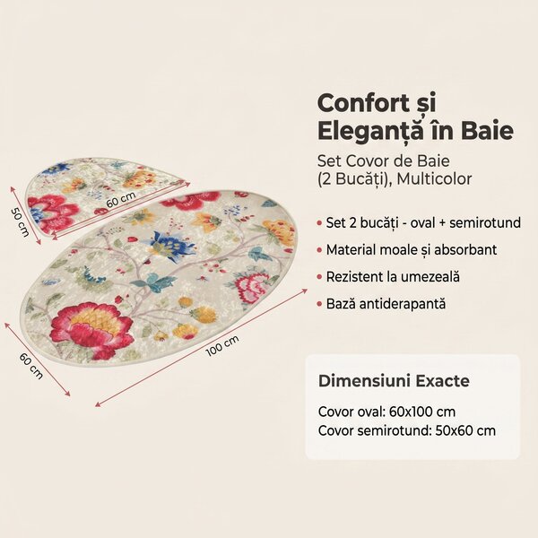 Set Covor de baie (2 bucăți), Multicolor, 50x60 cm