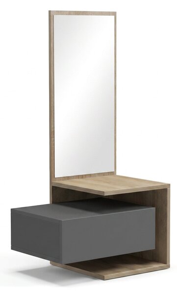 Cuier cu oglinda Kendi, Sonoma-Antracit, 49x31x90 cm
