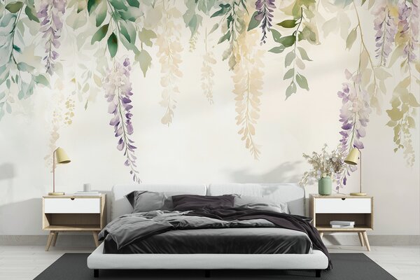 Tapet Wisteria ornament floral, floral, acuarelă, culori naturale, Fototapet Flori, w01545 : Uwalls.ro