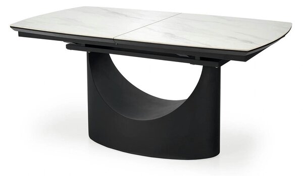 Masa extensibila OSMAN, alb efect marmura/negru, ceramica/metal, 160/2