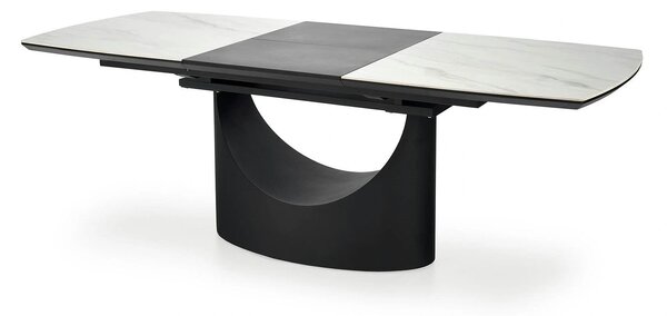 Masa extensibila OSMAN, alb efect marmura/negru, ceramica/metal, 160/2