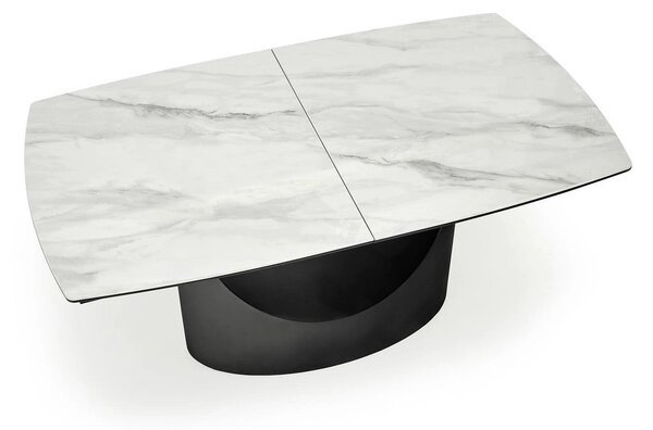Masa extensibila OSMAN, alb efect marmura/negru, ceramica/metal, 160/2