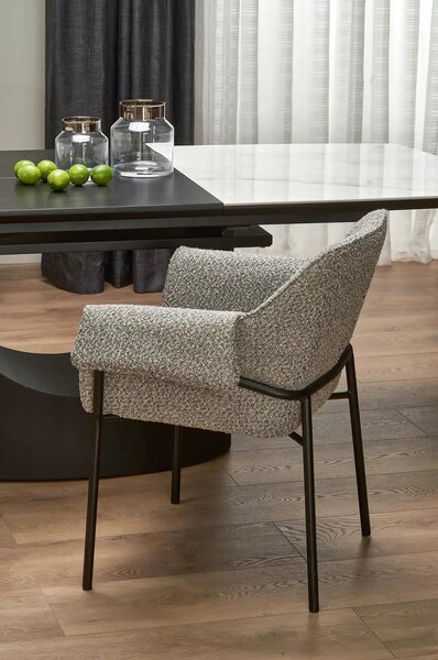 Masa extensibila OSMAN, alb efect marmura/negru, ceramica/metal, 160/2