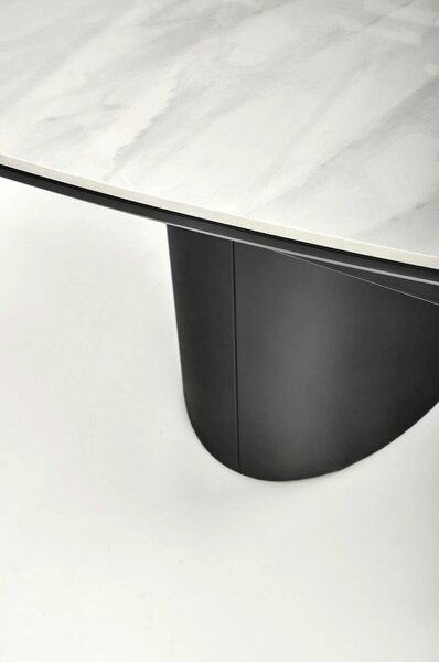 Masa extensibila OSMAN, alb efect marmura/negru, ceramica/metal, 160/2