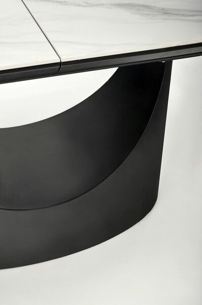 Masa extensibila OSMAN, alb efect marmura/negru, ceramica/metal, 160/2