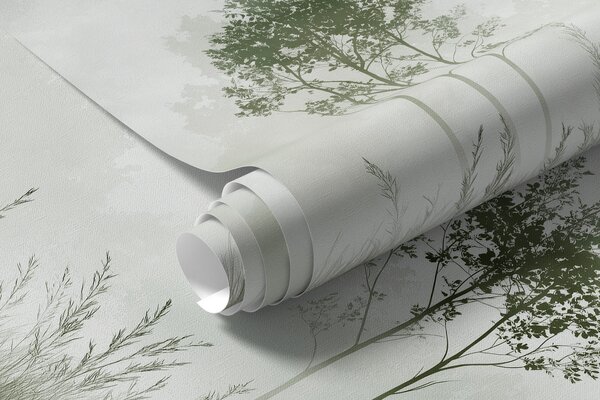 Tapet Pădure cețoasă, peisaje naturale, pajiște, copaci, culoare verde, Fototapet Natură, w01547v2 : Uwalls.ro