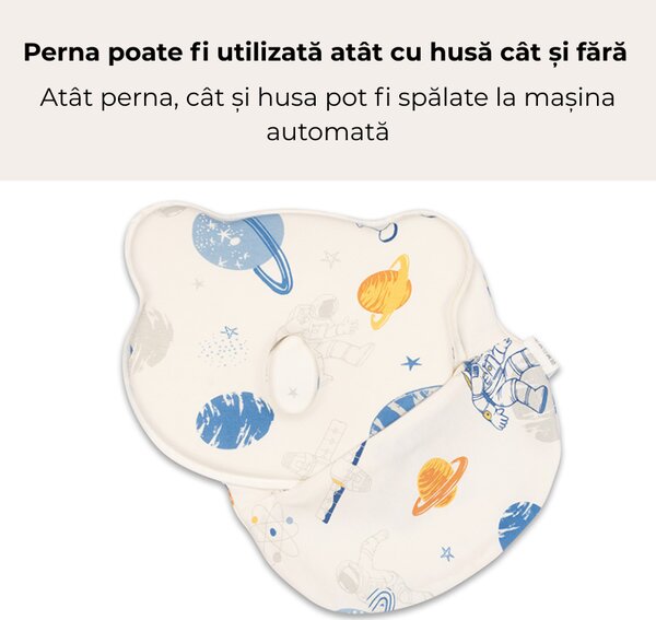 Perna bebe anti-plagiocefalie Kidizi Astronaut cu husa de schimb din bumbac, spuma memory pentru prevenirea si corectarea plagiocefaliei, 0-12 luni