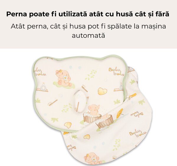 Perna bebe anti-plagiocefalie Kidizi Elephant Bubble cu husa de schimb din bumbac, spuma memory pentru prevenirea si corectarea plagiocefaliei, 0-12 luni
