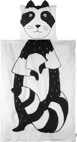 Lenjerie de pat din bumbac pentru patut RACCOON negru-alb Dimensiune lenjerie de pat: 40 x 60 cm | 100 x 135 cm