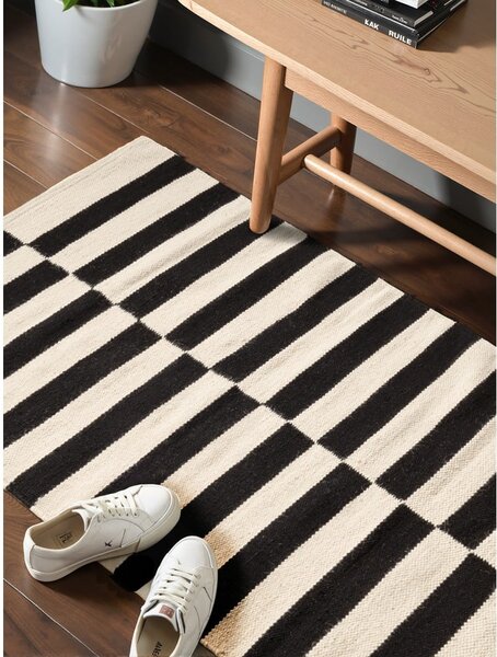 Covor negru-alb reversibil/țesut manual din lână 80x150 cm Donna – Hanse Home