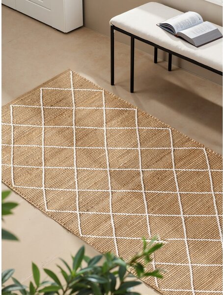 Covor tip traversă în culoare naturală țesut manual din iută 80x200 cm Kunu – Hanse Home