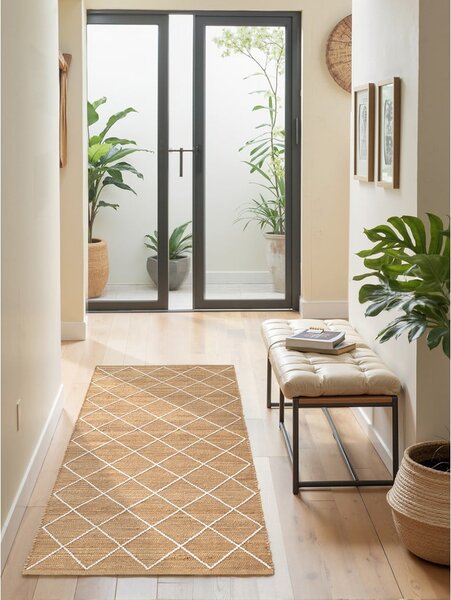 Covor tip traversă în culoare naturală țesut manual din iută 80x200 cm Kunu – Hanse Home