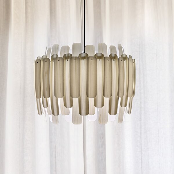 LZF LAMPS Maruja lampă suspendată din lemn, fildeș, reglabil, Alb, Camera de zi / sufragerie, Lemn, Design