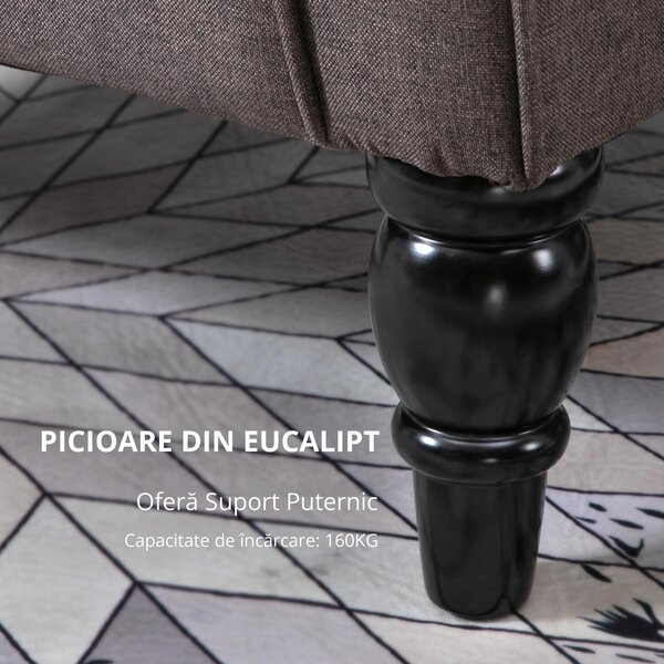 HOMCOM Fotoliu Maro în Stil Francez cu Picioare Îmbrăcate în Lemn și Perne cu Huse Detașabile, 74x86x102 cm, Maro | Aosom Romania