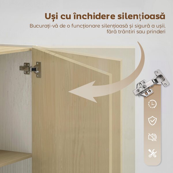 HOMCOM Servantă de Bucătărie, Mobilier de Bucătărie cu 6 Compartimente cu Uși Soft Close pentru Living, Sufragerie, Alb și Lemn | Aosom Romania