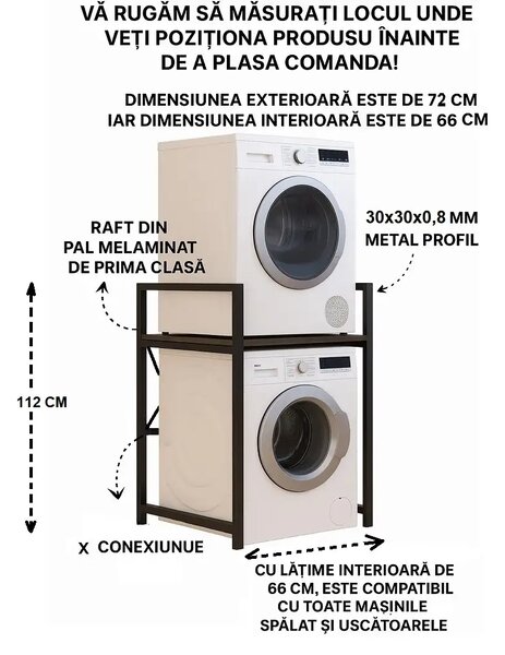 Suport raft pentru mașină de spălat și uscător,negru