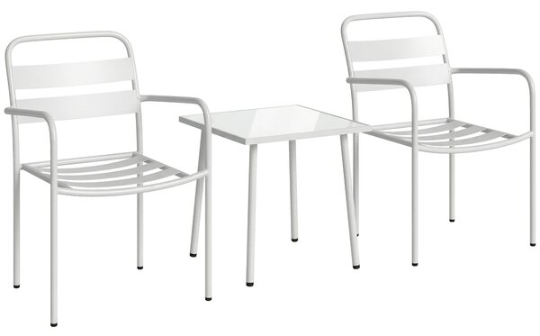 Outsunny Set Bistrò 3 Piese din Oțel Galvanizat, Set de Grădină cu 2 Scaune și Masă din Sticlă Temperată, Mobilier Exterior pentru Terasă, Balcon, Alb | Aosom Romania