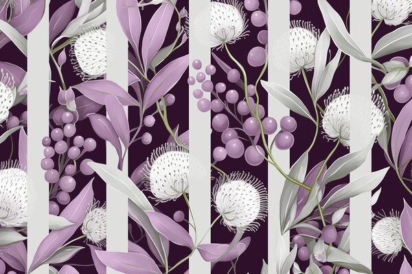 Fototapet Model floral violet și alb, Fototapet natură, Fototapet populare, w01886v1 - Tapeko.ro