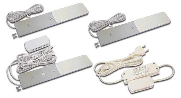 Hera Lumină LED sub dulap S-Pad F, set de 3, aluminiu 3.000 K Dimabil, reglabil, Metalic, Bucătărie, Aluminiu, Modern