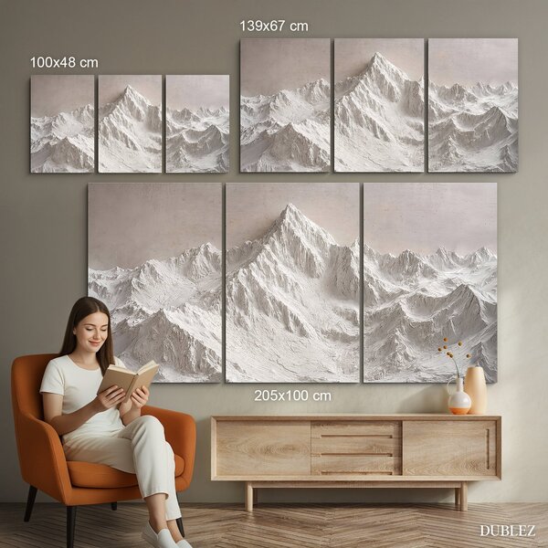 DUBLEZ | Tablou triptic cu munți - Liniștea zăpezii | Imprimare UV premium