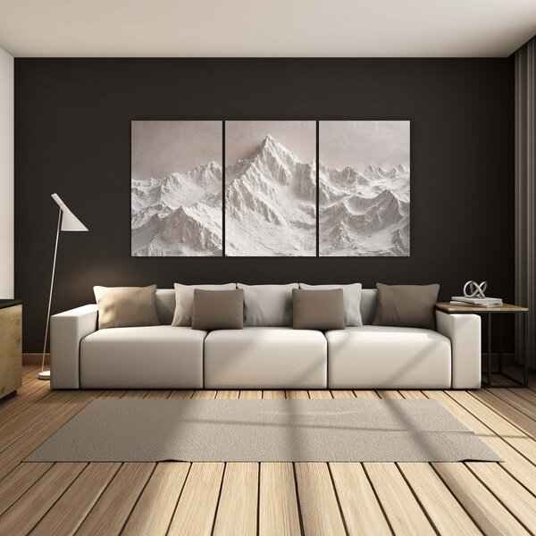 DUBLEZ | Tablou triptic cu munți - Liniștea zăpezii | Imprimare UV premium