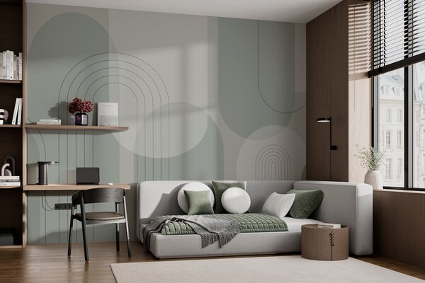 Tapet Geometrie minimalistă și boho în tonuri de verde, Fototapet Abstract, w01920 : Uwalls.ro