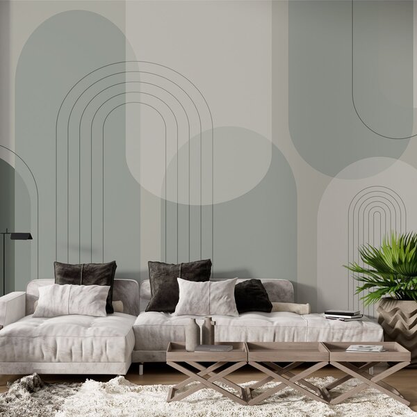 Tapet Geometrie minimalistă și boho în tonuri de verde, Fototapet Abstract, w01920 : Uwalls.ro